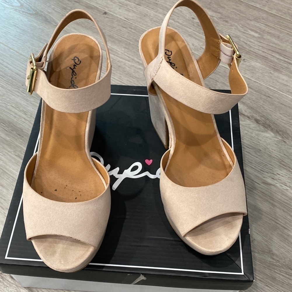 Qupid Pink Suede Heel Sandals